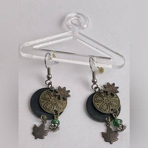 Vintage antique Maple leaf bronze earrings